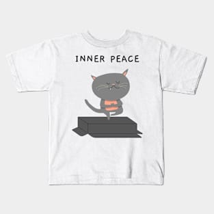 Inner peace funny cat pose Kids T-Shirt